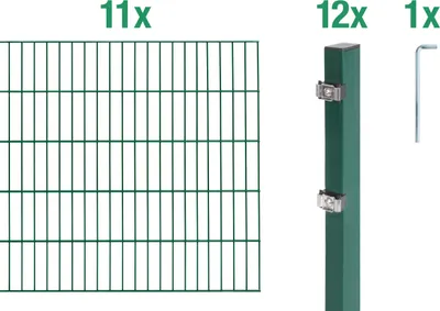 Produktbild von Alberts Doppelstabmatten Zaun, Höhe 160 cm, Länge 22 m, Zaun-Komplettset zum Einbetonieren, grün, Pfosten 60x40 mm
