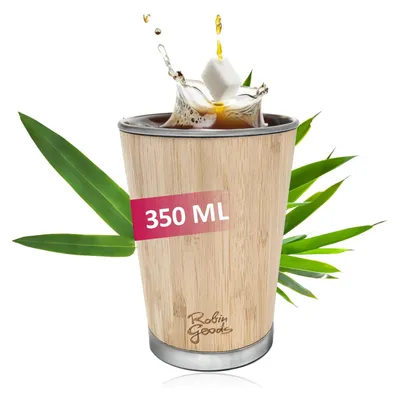 Imagen del producto de Vasos reutilizables de bambú y acero inoxidable, de 350 ml, ideales para llevar
