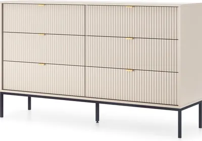 Produktbild von Masseno Kommode STELLARE 154 cm Sideboard mit 6 Schubladen für Wohnzimmer Schlafzimmer Modern 154x39x91 cm Kaschmir / Kaschmir
