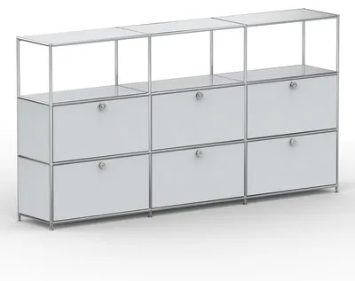 Produktbild von Hochschrank, 3 offene Fächer, 6 Klappen, Breite 227 cm, Lichtgrau