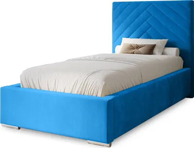 Produktbild von Polsterbett Aura 90x200 cm, Bett mit Kopfteil, Doppelbett mit Bettkasten, Lattenrost und Matratze aus Holz, Velourstoff: Blau