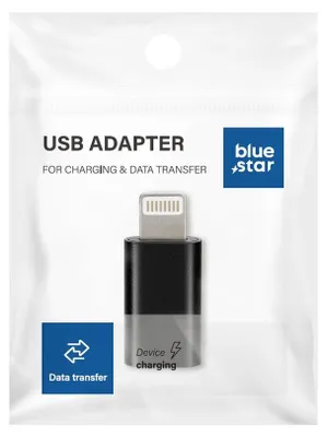 Produktbild von Blue Star, USB-C auf Lightning Konverter Adapter für iPhone und iPad, Schwarz
