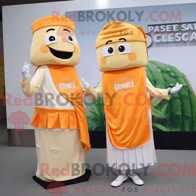 Produktbild von Orange REDBROKOLY Caesar Salad Maskottchen Kostüm Figur bekleidet mit einem Bleistiftrock und Einstecktüchern