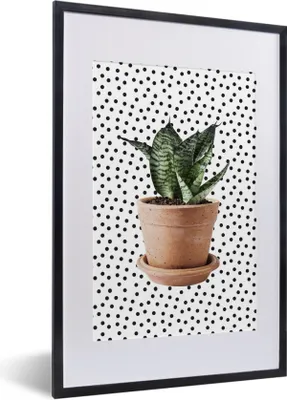 Produktbild von MuchoWow® MuchoWow® Gerahmtes Poster Zimmerpflanze - Blumentopf - Dots 40x60 cm - Poster mit zchwarzem Bilderrahmen - Poster in Rahmen
