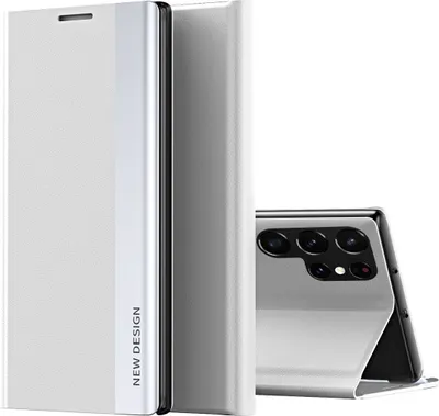 Image de Etui pour Samsung Galaxy S23 Ultra MagneticPolyuréthaneLeather Case with Stand Function Blanc