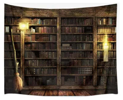 Produktbild von Wandteppich Vintage Bücherregal Tapisserie Goa Indien Hippie-/Boho Stil als Dekotuch/Tagesdecke indisch orientalisch psychedelisch (150 x 200 cm)