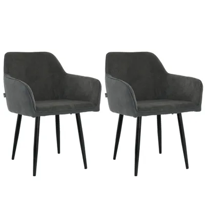 Produktbild von Lina® Tony Esszimmerstühle, 2er Set, Samt, Schwarz - Küchenstuhl, Wohnzimmerstuhl, Design Stuhl mit Armlehnen - Samt Stühle Esszimmer mit schwarzen Metallbeinen