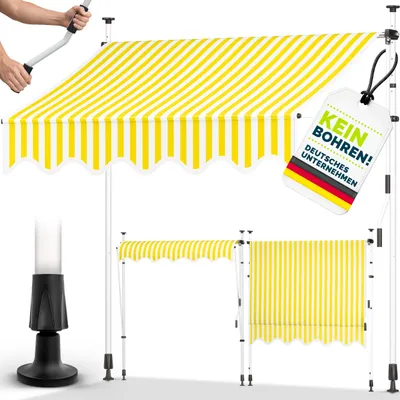 Immagine prodotto di tillvex tenda da sole per balcone a braccio pieghevole tenda da sole a pinza tenda da sole per balcone senza foratura giallo/bianco 250 cm