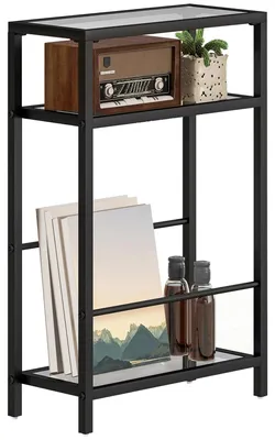 Immagine prodotto di Tavolino ausiliario - Piccolo tavolino da caffè - 3 ripiani - Piano in vetro temperato - Struttura in metallo - 40 x 18 x 62 cm - Rettangolare - Nero