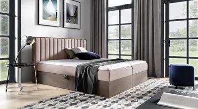 Produktbild von Kontinentales Bett 120x200 CHANTELLE 4 - dunkle Eiche / Rosa + GRATIS Matratzenauflage