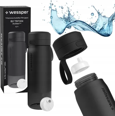 Produktbild von Wessper Wasserflasche 700ml, Silikonhülse Wasserfilterkappe BPA frei, schwarz