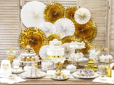 Produktbild von PartyDeco Rosetten, Dekoration, Gold, Weiß, Universal, Wand, Nicht für Kinder unter 36 Monaten geeignet, 40 Stück(e)