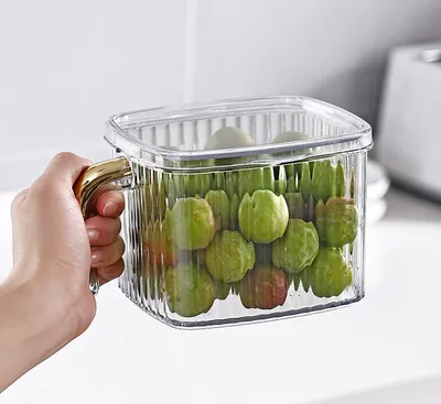 Image de Boîte de conservation alimentaire en plastique pour la cuisine, avec poignée, pour légumes, Sbox, boîtes à épices empilables, pour conserver les fruits au frais dans le réfrigérateur, Sdose, transparente