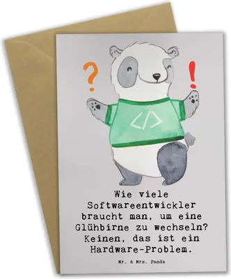 Produktbild von Mr. & Mrs. Panda babykarte Softwareentwickler Glühbirne - Grau Pastell - Geschenk, Problem, Beruf, einladungskarten, weihnachtskarten, Berufsalltag, Softwareentwicklung