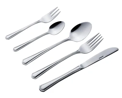 Produktbild von 30tlg. KING® Besteckset Düsseldorf / Edelstahl 18/0 / Messerstahl / 6x Menülöffel, 6x Menügabel, 6x Menümesser, 6x Kaffeelöffel, 6x Kuchengabel