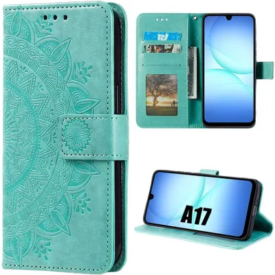 Image de Coque pour Samsung Galaxy A17 4G/5G, Protection Antichoc Anti-Rayures Cuir Synthétique Vert Gravure Mandala