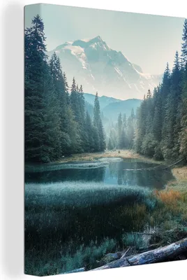 Produktbild von MuchoWow® - Leinwandbilder - Wald - Gras - Berge - Bäume - Natur, Wandbild, Wanddeko Bilder Wohnzimmer, 30x40cm