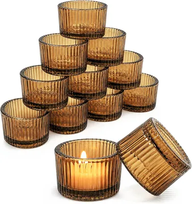 Produktbild von 12 Teelichthalter, Glas, Kerzenständer (Braun)