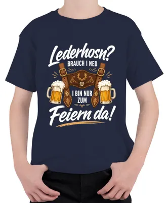 Obrázek produktu pro Lederhosen – tradiční bavorské kalhoty. Pouze na slavnosti.Lederhosen, Dirndl, dětské tričko, tmavě modrá, velikost 140