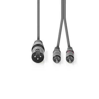 Produktbild von Nedis Balanced Audio-Kabel - XLR 3-Pin Stecker - 2x RCA Stecker - Vernickelt - 3.00 m - Rund - PVC - Dunkelgrau - Kartonhülle