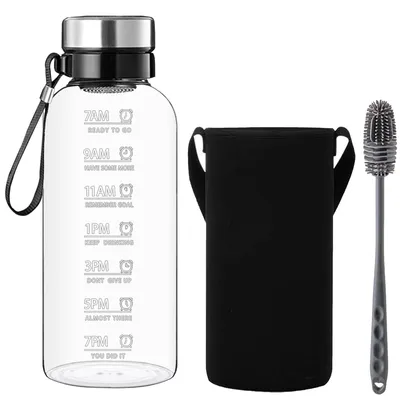Imagen del producto de Omgoods - Botella de agua de vidrio de 1.5 litros con filtro y funda de neopreno