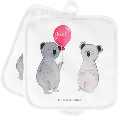 Produktbild von Mr. & Mrs. Panda Topfuntersetzer Koala Luftballon - Weiß - Geschenk, Party, Topflappenset, Topflappen Set, Geburtstag, topfhalter, Kochlappen