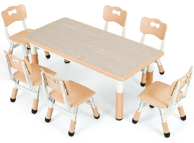 Immagine prodotto di Tavolo per bambini con 6 sedie - Set tavolo per bambini - Tavolo da gioco - Tavolo per attività creative - Arredamento per bambini - Altezza regolabile