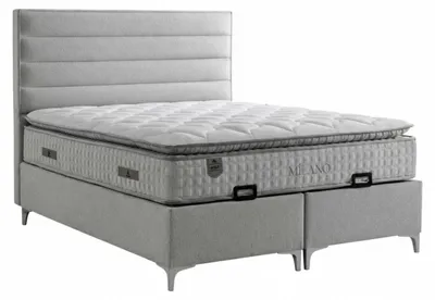 Produktbild von Bett mit Matratze Moderner Stil Grau Bett mit Stauraum Weiche Polsterung