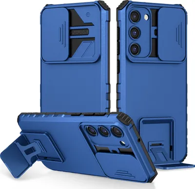 Image de Étui pour Samsung Galaxy S23 étui de protection militaire double couche avec support et protection coulissante de l'appareil photo bleu