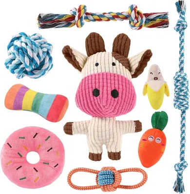 Imagen del producto de Juego de juguetes para perros, de 9 piezas, de felpa con chirridos, para perros pequeños y medianos