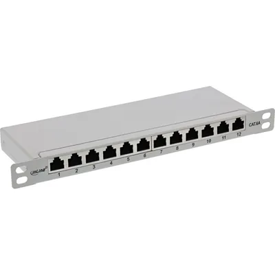 Produktbild von InLine Patchfeld Cat.6A 12-fach 10" 0,5HE lichtgrau, RAL7035, RJ45, Cat6a, Grau, Rackeinbau, 0.5U, IEC 60603-7-5