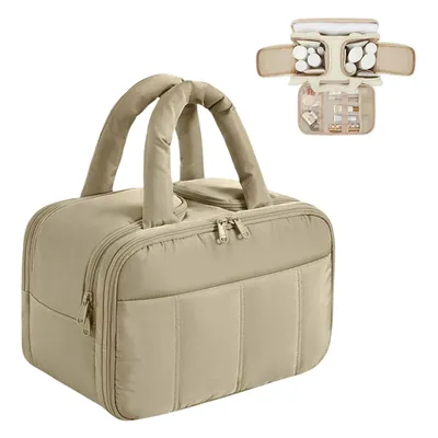 Produktbild von Kosmetiktasche Große,Reise Kulturbeutel, Makeup Taschen Organizer mit Griff, Waschtasche, Kosmetikkoffer, Khaki