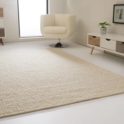 Produktbild von Handwebteppich Lech - Jutekern mit gewalkter Schurwolle in Wollweiß, Größe: 250x300 cm