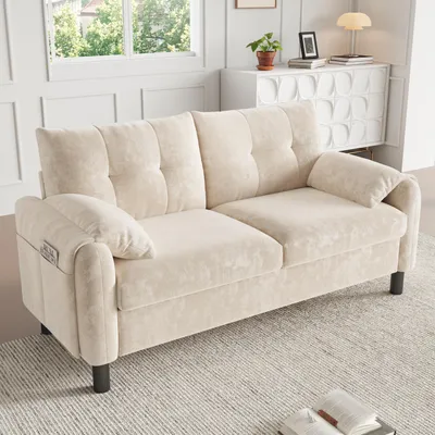Immagine prodotto di Abrihome Divano a 2 posti Divano imbottito in tessuto di ciniglia, beige