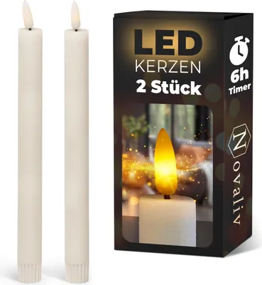 Produktbild von LED Stabkerze 2er indoor mit Timer Funktion - 6 Stunden - Weiß - 20cm Höhe für 2,2cm Durchmesser / 1x AA Batterie notwendig - Stabkerze LED bewegliche Flamme