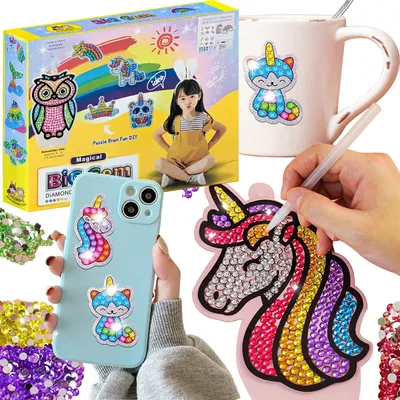 Produktbild von Diamond Painting Set Diamant Painting Bilder 12 Aufkleber, 2 Haken für Saugnäpfe, Tablett, Wachs, Stift zum Anordnen von Diamanten für Kinder Retoo