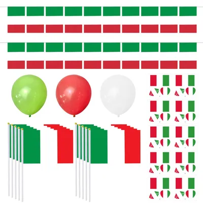 Italien-Flaggen-Deko-Set: 30 Ballons, 1 Wimpelkette, 10 Handfähnchen