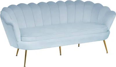 Produktbild von SalesFever Muschel-Sofa | 3-Sitzer | Bezug Samt-Stoff | Gestell Metall goldfarben | B 180 x T 76 x H 78 cm | hellgrau