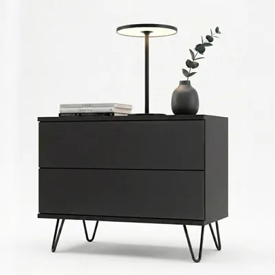 Produktbild von InnoFurn Nachttisch Aura, 2 Schubladen, Push-to-Open, Schwarz matt, 60 x 43 x 35 cm
