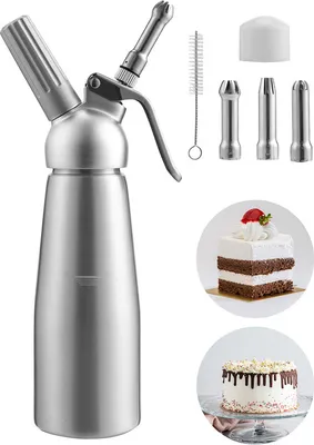 Produktbild von Jopassy Sahnespender 0,5 L Aluminium Sahnesyphon Mit 3 Edelstahl Deko-Düsen und Reinigungbürste für die Zubereitung von Schlagsahne, Creme, Mousse N2O Sahnekapseln Nicht Enthalten