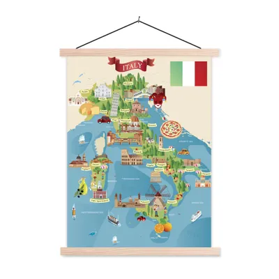 Obrázek produktu pro MuchoWow® Textilní plakát - Mapa - Itálie - ilustrace - 60x80cm - S hnědými lamelami