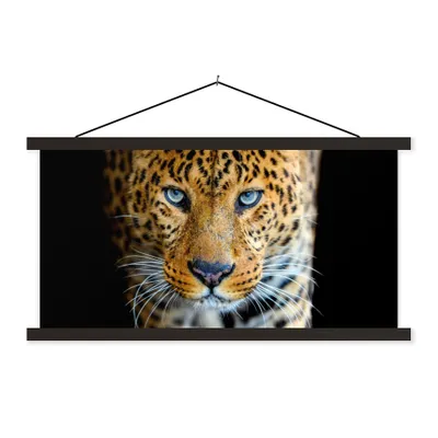 Produktbild von MuchoWow® Textilposter Leopard - Tiere - Porträt - Wildtiere - Schwarz 90x45 cm mit schwarzem Rahmen - Klemmleisten