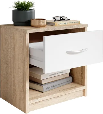 Produktbild von Emob BGPP-38-533-68, Nachttisch, Eiche, Weiß, 1 Schublade(n), Partikelbord, 6 kg, 390 mm