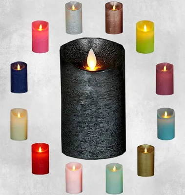 Produktbild von LED Echtwachskerze mit Timer flackender Docht Anthrazit 10cm hoch