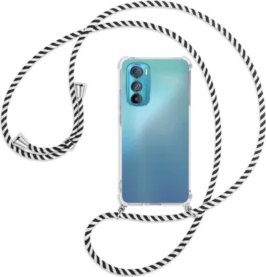 Produktbild von Handykette Backcover-Schutzhülle mit Band (Metall silberfarben) für Motorola Edge 30 5G - schwarz/weiß gestreift