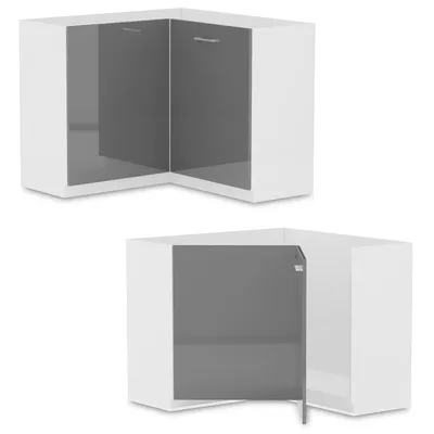 Produktbild von Eckunterschrank 89 cm Küchenschrank | Küchenmöbel mit Hochglänzenden hellgrauen Fronten