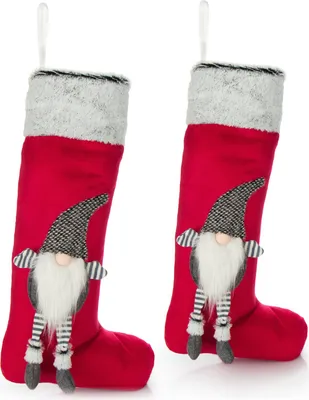 Produktbild von COM-FOUR® 2x Premium Weihnachtsstrumpf XXL - roter Nikolausstiefel zum Befüllen - Weihnachtssocke als Dekoration zum Aufhängen - Nikolausstrumpf 55 x 30 cm