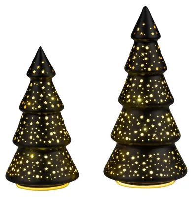 Produktbild von 2er Set LED Deko Bäume STARS Sterne schwarz 20 + 25cm Glas mit Timer Formano W25