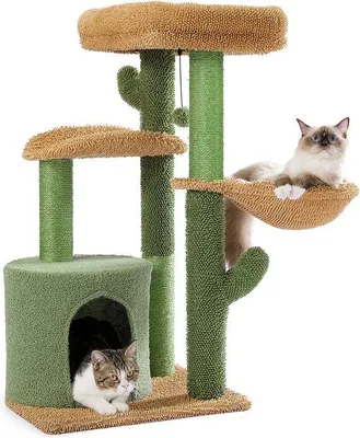 Image de Arbre à chat pour grands chats - 90 cm avec hamac - Vert/marron
