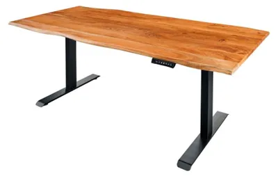 Image de Bureau électrique haut de gamme ARKAYA 140 cm en acacia massif à bord naturel – Hauteur réglable
